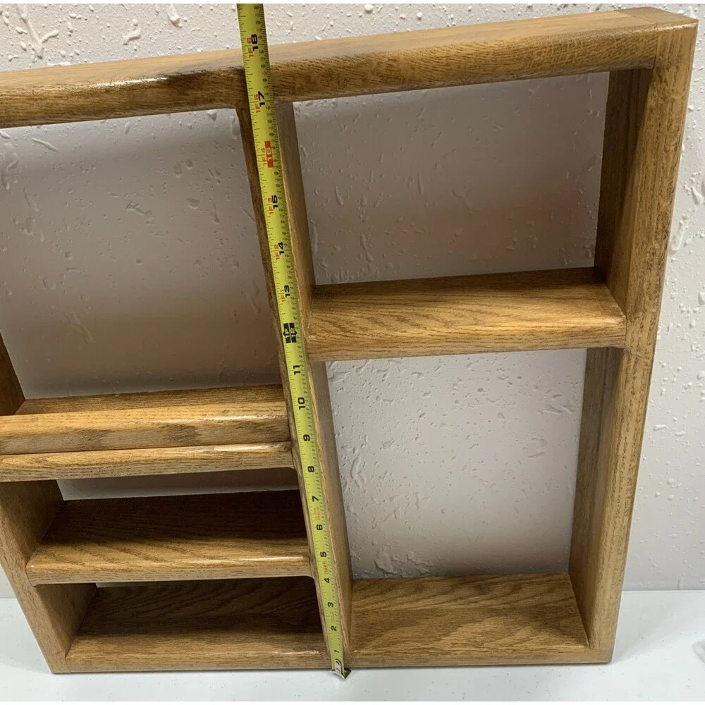 Country Wall Curio Knick Knack Display Shelf Wooden Cubbies Golden Oak 18x18x3